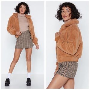 NASTY GAL Faux Fur Camel Teddy Bear Sherpa Coat S M L NWT